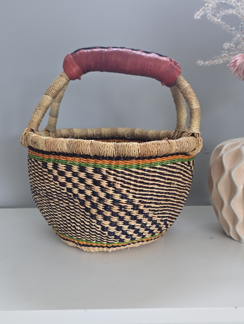 Colorful Woven Basket with Handle